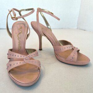 Mina Satin Heels – Neutral Pink with Rhinestones Size 6.5